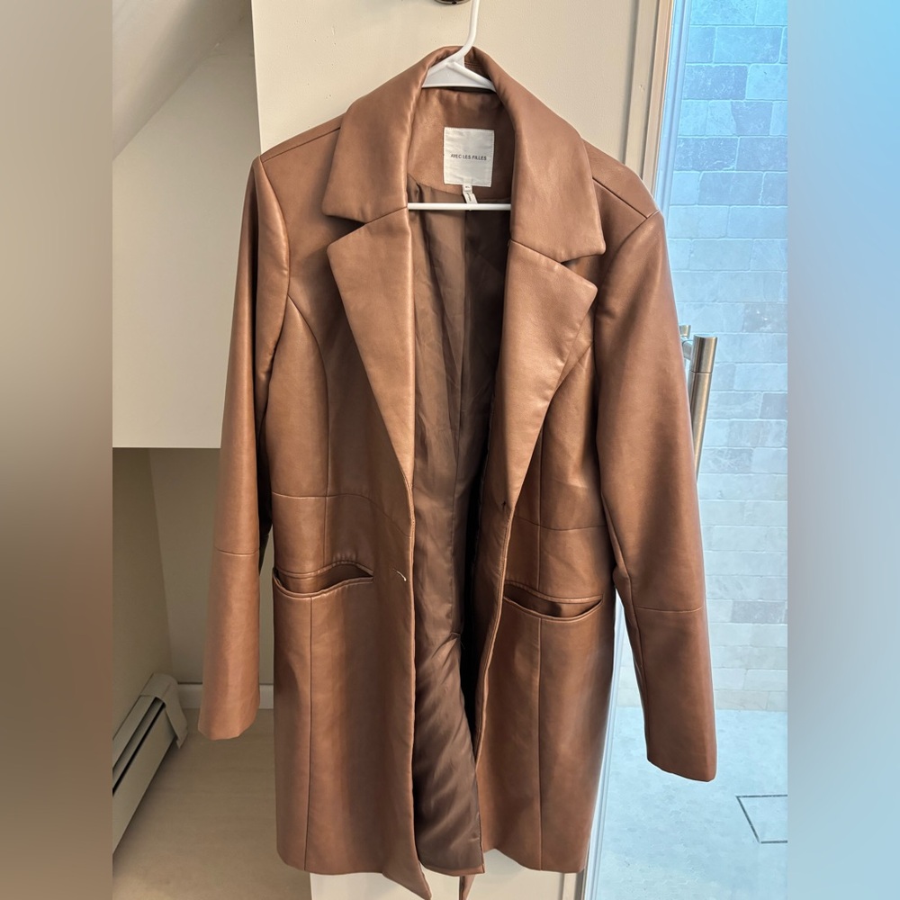 Avec Les Filles Tan Faux Leather Blazer
